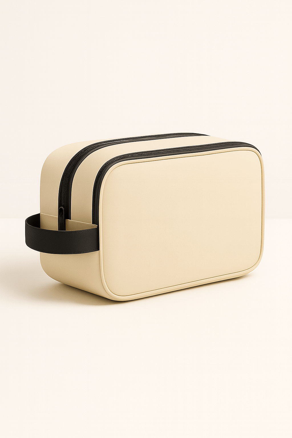 beige toalettmappe i minimalistisk design for reise